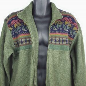 Tulchan Sage Green Zip Front Fleece Jacket M Wool Knit Panel Accent